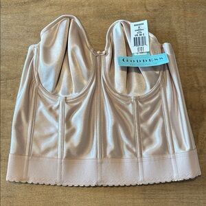 NEW Goddess Satin Smooth Cup Strapless Longline Underwire Bustier Bra 6930 Nude
